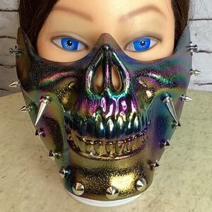 Chrome Finish Scary Skull Half Mask Plastic Halloween Mask